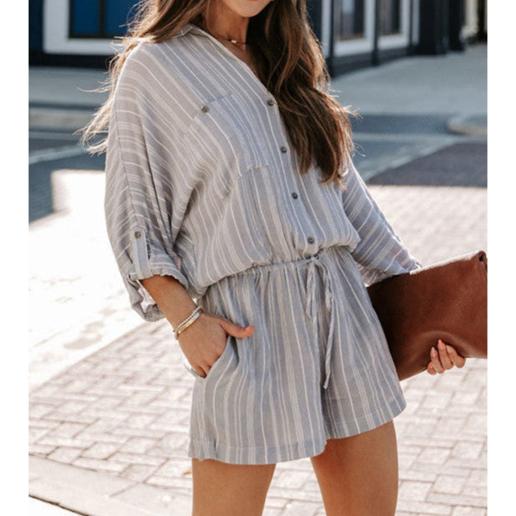 East Coast Bella Coastal Stripe Button-Down Utility Romper