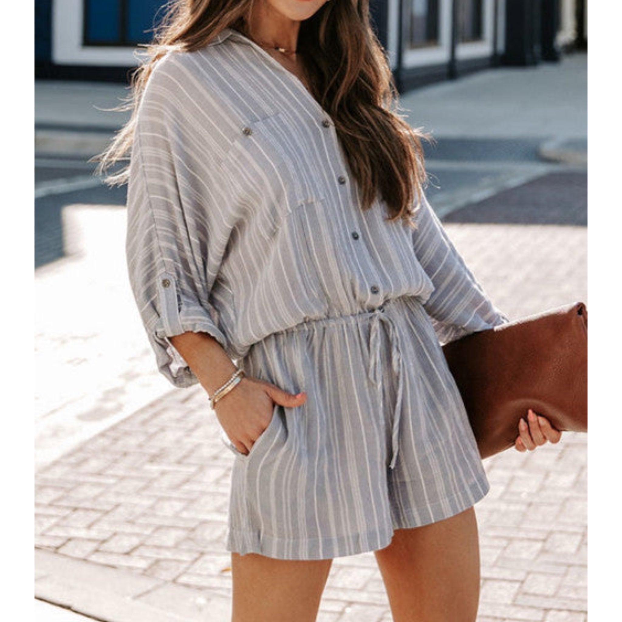 East Coast Bella Coastal Stripe Button-Down Utility Romper