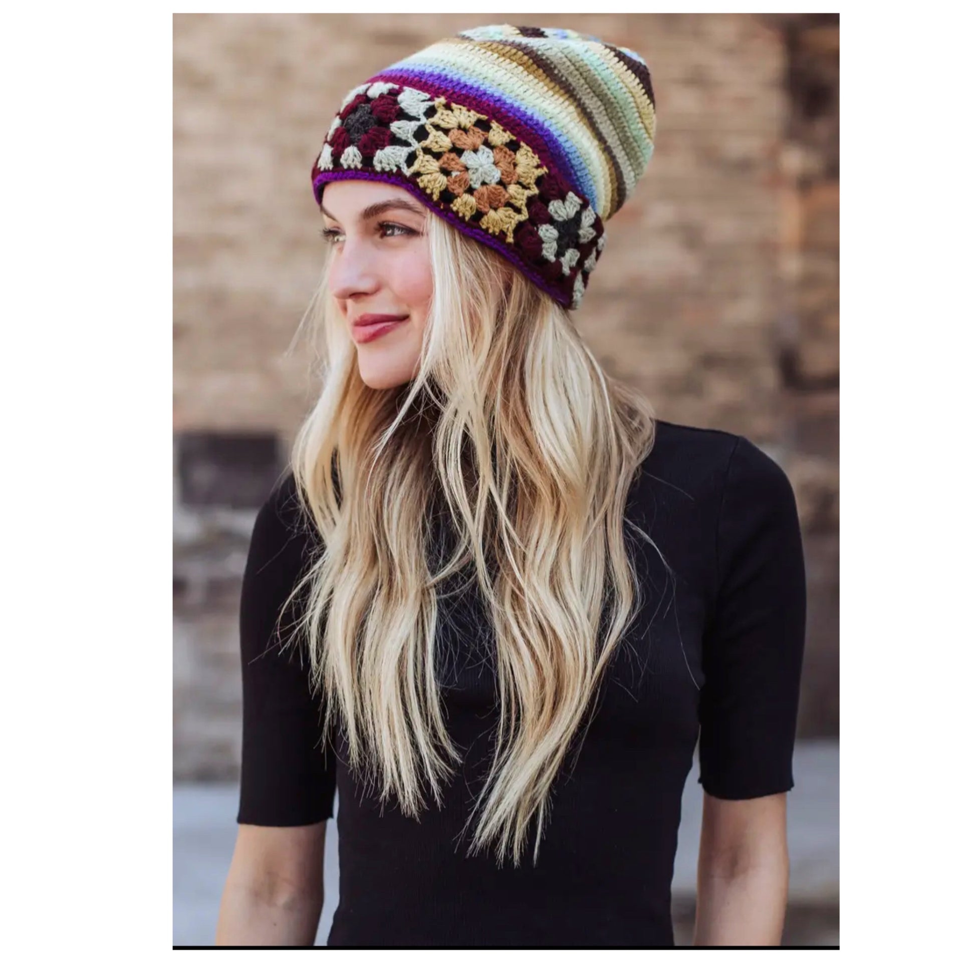 Panache Crochet Beanie Purple, Yellow Blue- Knit Hat - East Coast Bella LLC