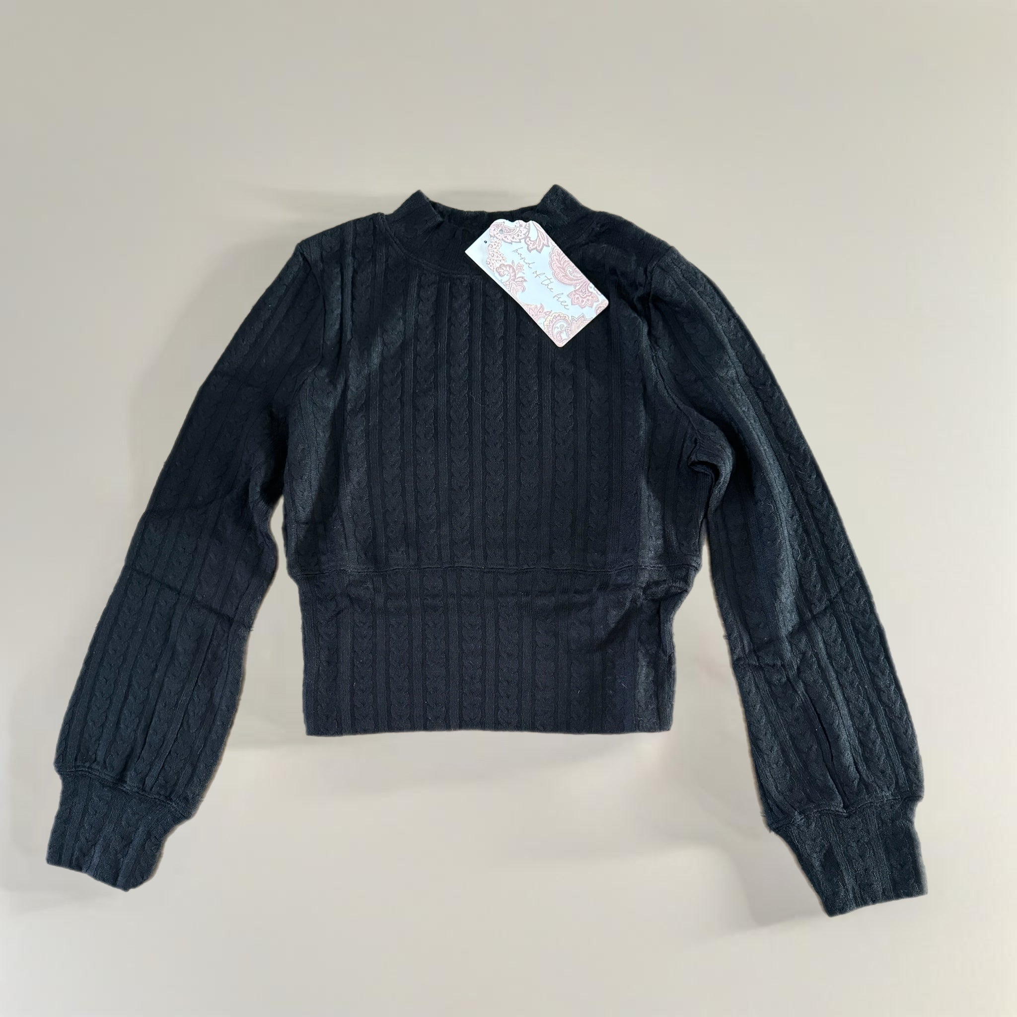 BAND OF THE FREE BOG Raquel Cable Knit Long Sleeve Black Knit Top