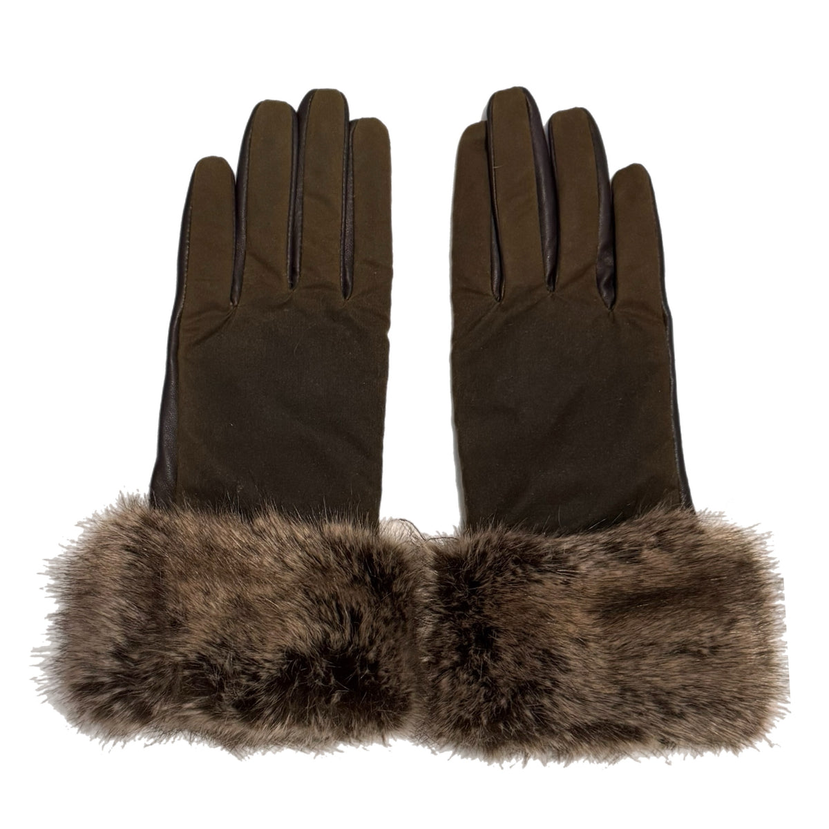 Barbour Ambush Wax Leather Gloves Brown Faux Fur Cuff