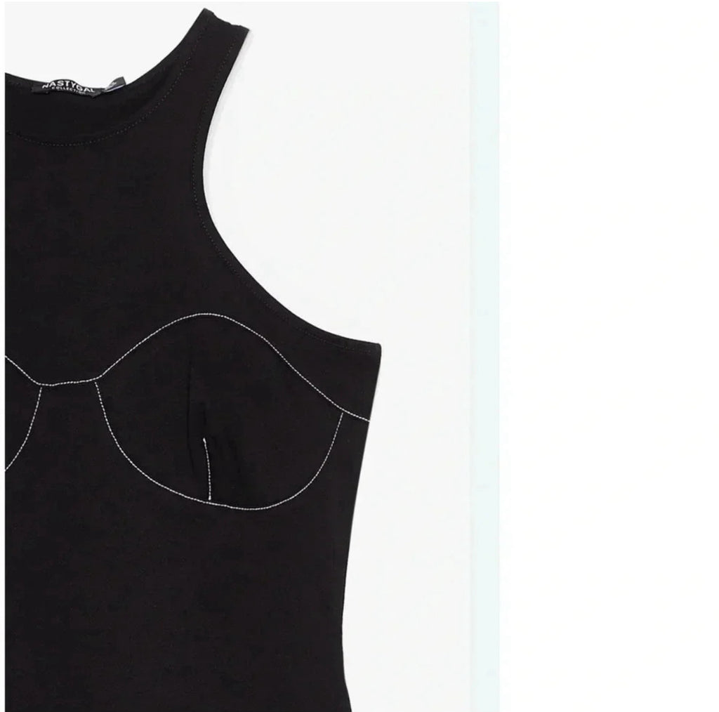 Nasty Gal Collection Women's
Contrast Stitch Racer Back Mini Dress in Black