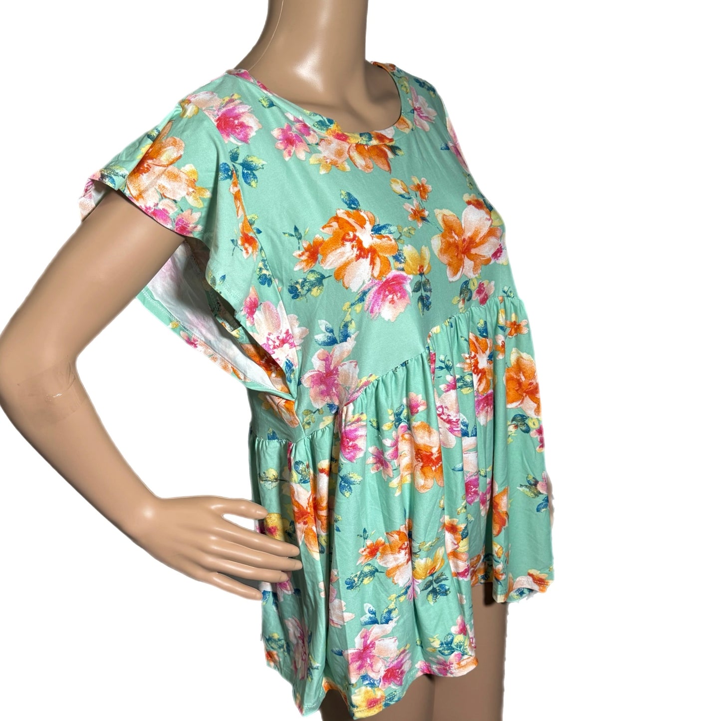 HAPTICS Tropical Ruffle Knit Top Short Sleeve Blouse in Mint