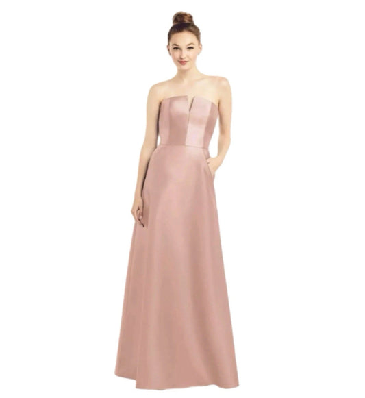 ALFRED SUNG D774 Formal Dress Long Gown Toasted Sugar Strapless Satin Twill