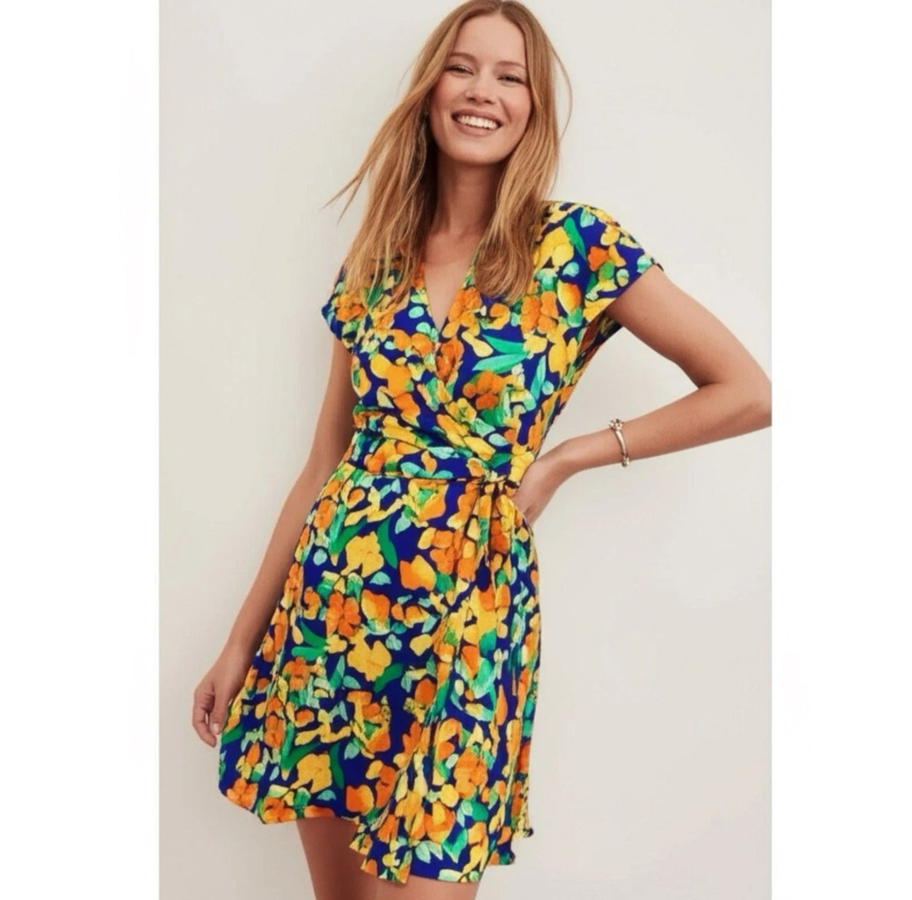 NINE WEST Wrap Dress Artful Abstract Floral Print Short Sleeve