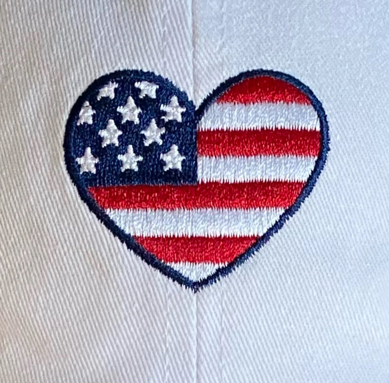 American Flag Embroidered Heart White Baseball Cap