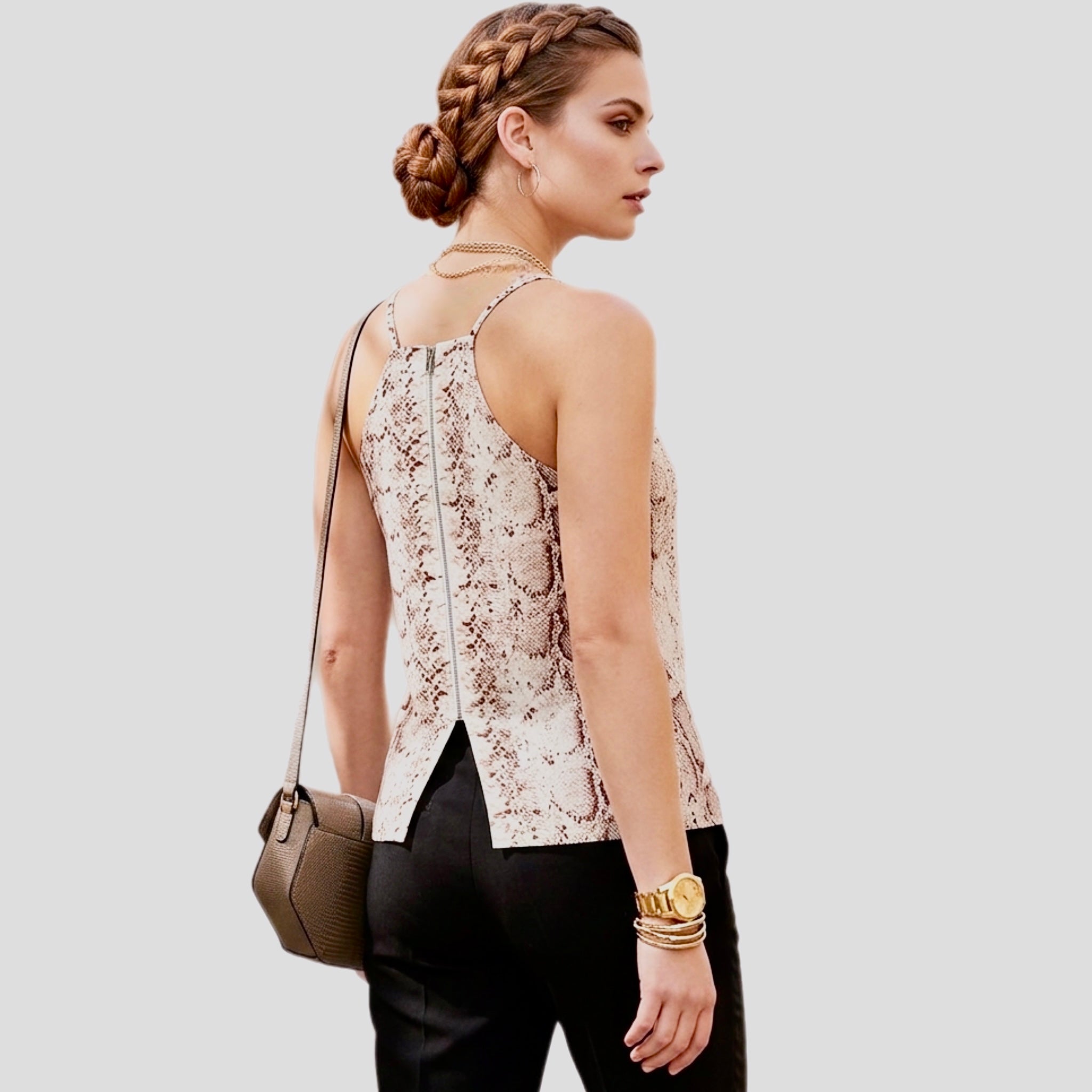 BAR III Snakeskin Print Tank Top Sleeveless Blouse Back Zip