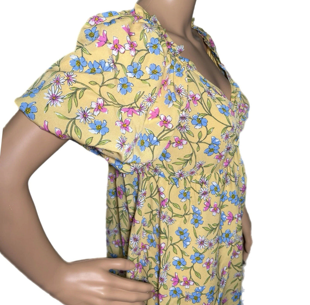 Emma & Michele Dress Cottage Chic Floral Puff Sleeve Sunshine Yellow