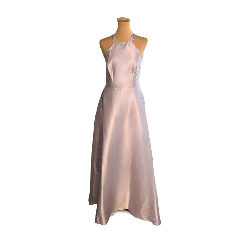 ALFRED SUNG Halter Neck Satin Dress D763 Moondance Crisscross Gown Sz 8