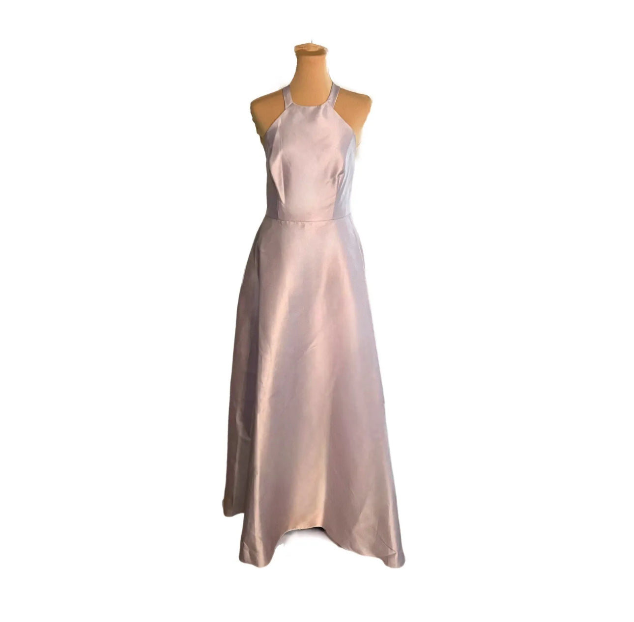 ALFRED SUNG Halter Neck Satin Dress D763 Moondance Crisscross Gown Sz 8