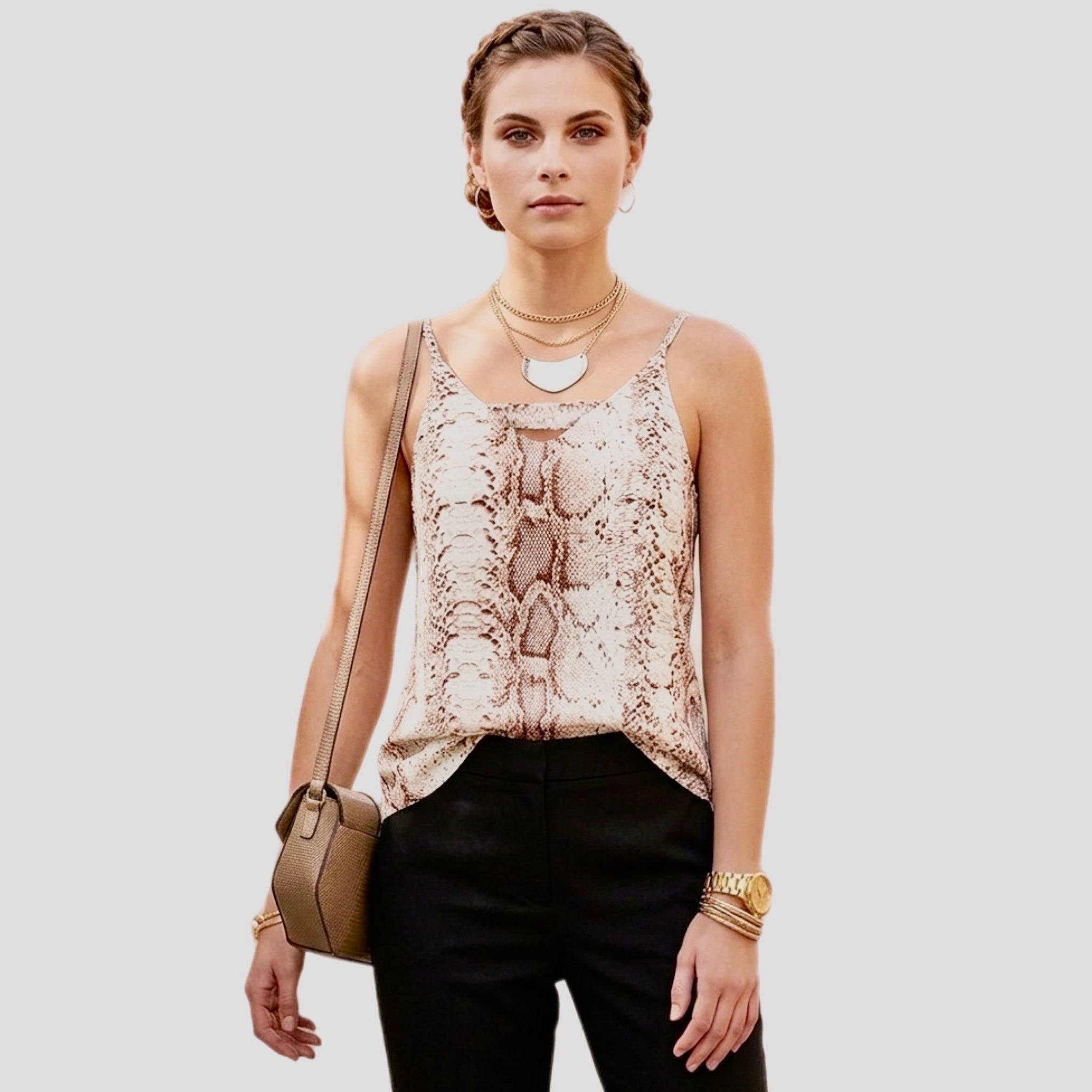 BAR III Snakeskin Print Tank Top Sleeveless Blouse Back Zip