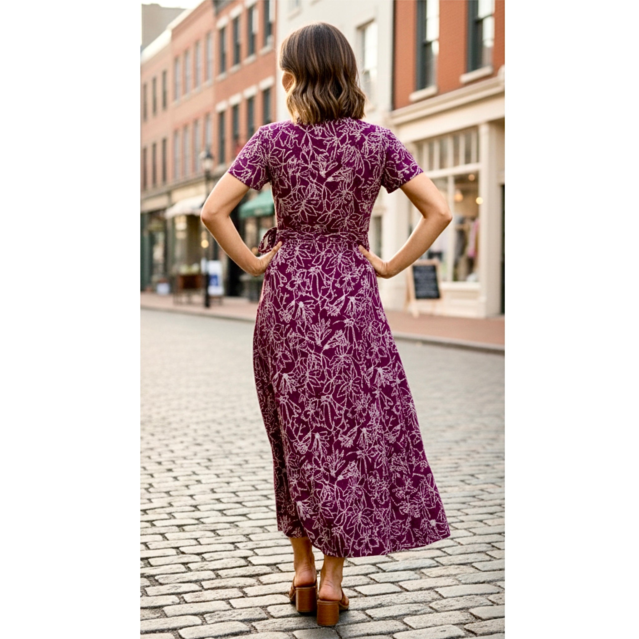 FORTUNE & IVY Stitch Fix Stretchy Knit Maxi Dress Short Sleeve Faux Wrap