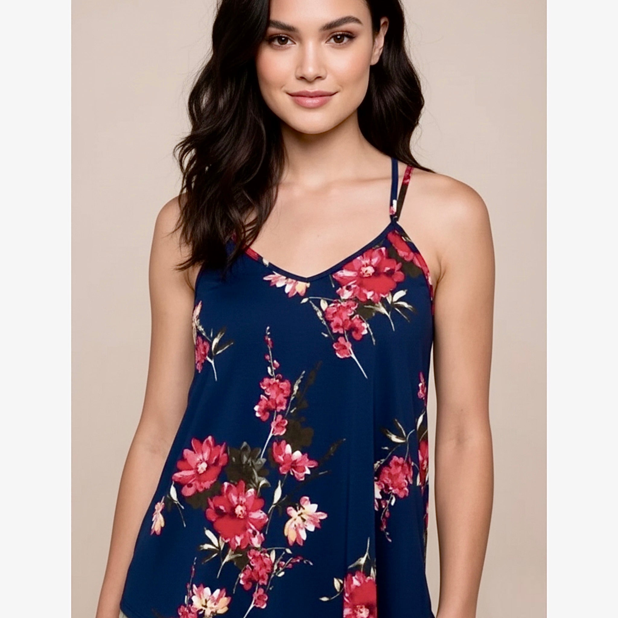 Papermoon Navy Floral Strappy Sleeveless Tank Top Cami Size 1X