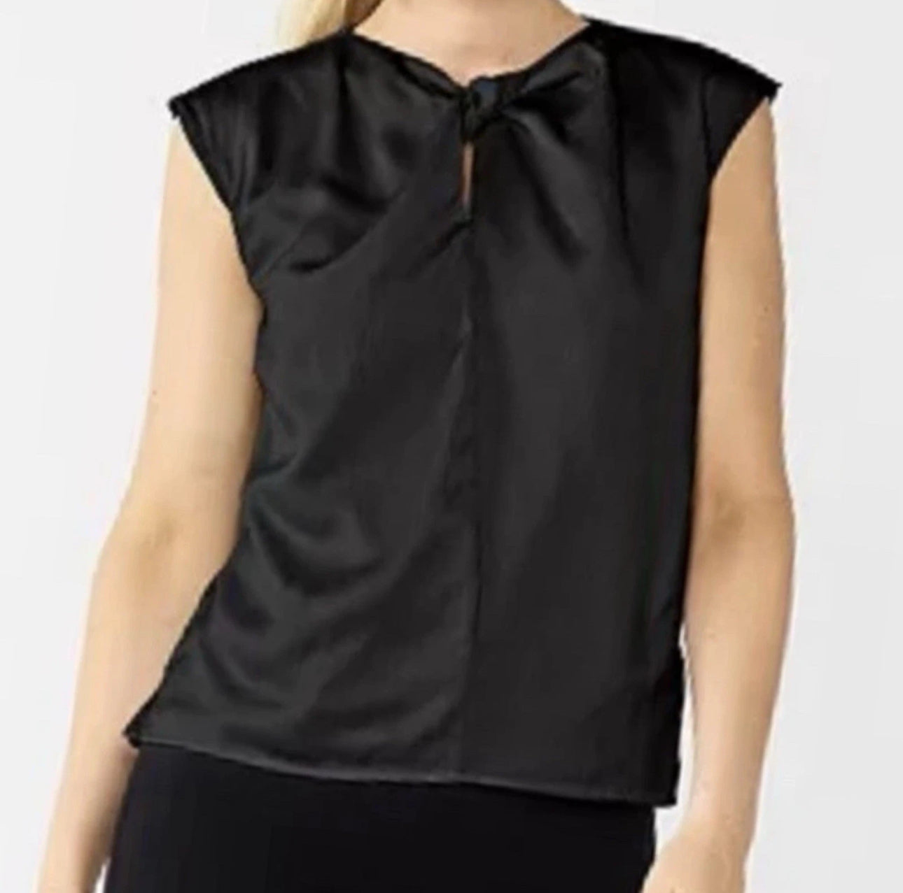 NINE WEST Women’s Twist Front Blouse Mineral Black Sleeveless Shirt
