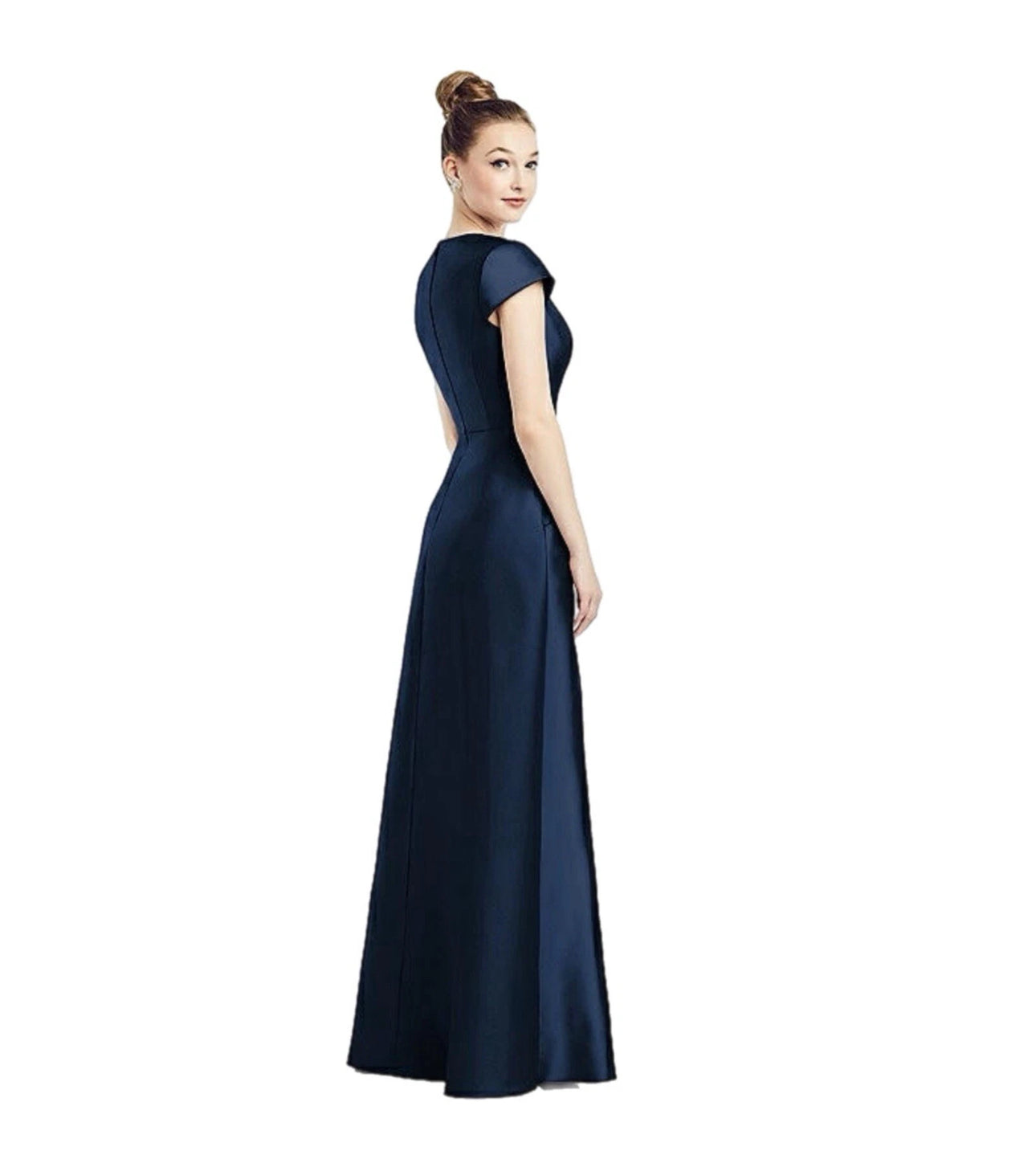 ALFRED SUNG D779 Satin Twill Cap Sleeve Gown Formal Dress Midnight Navy