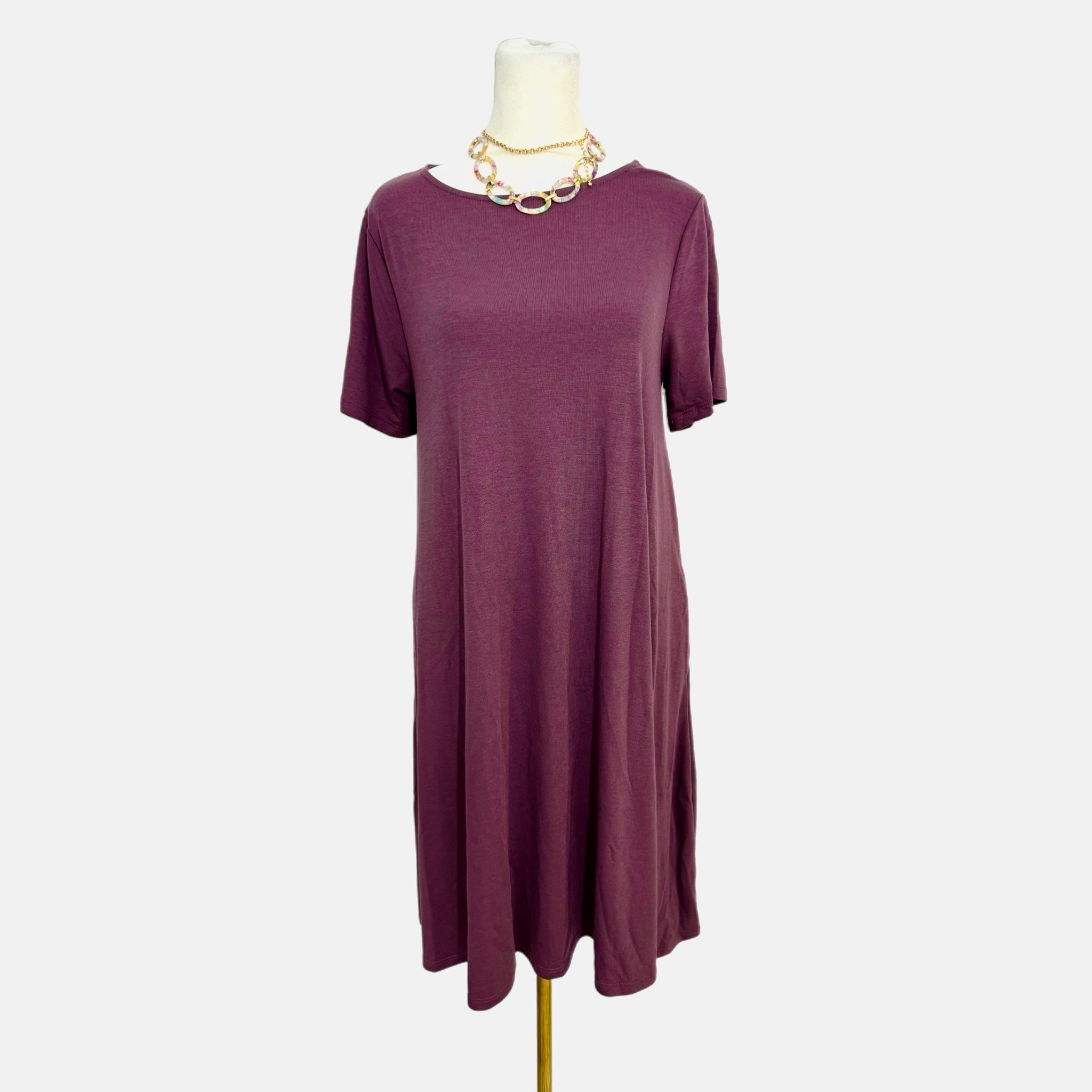 Zenana Casual Travelers Dress Women's Flare Short Sleeve Eggplant