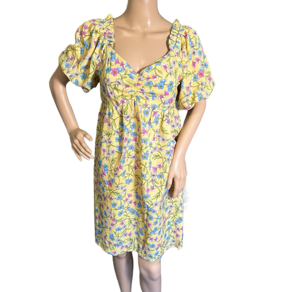 Emma & Michele Dress Cottage Chic Floral Puff Sleeve Sunshine Yellow