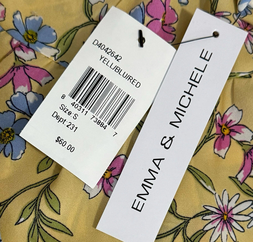 Emma & Michele Dress Cottage Chic Floral Puff Sleeve Sunshine Yellow