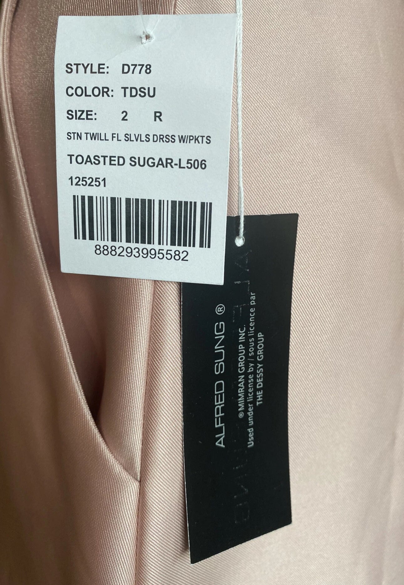 ALFRED SUNG D778 Toasted Sugar Pink Satin Twill Full Dress Sleeveless Gown