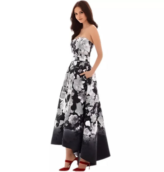 ALFRED SUNG From Nordstrom Floral Print Hi Low Full Gown Strapless Dress