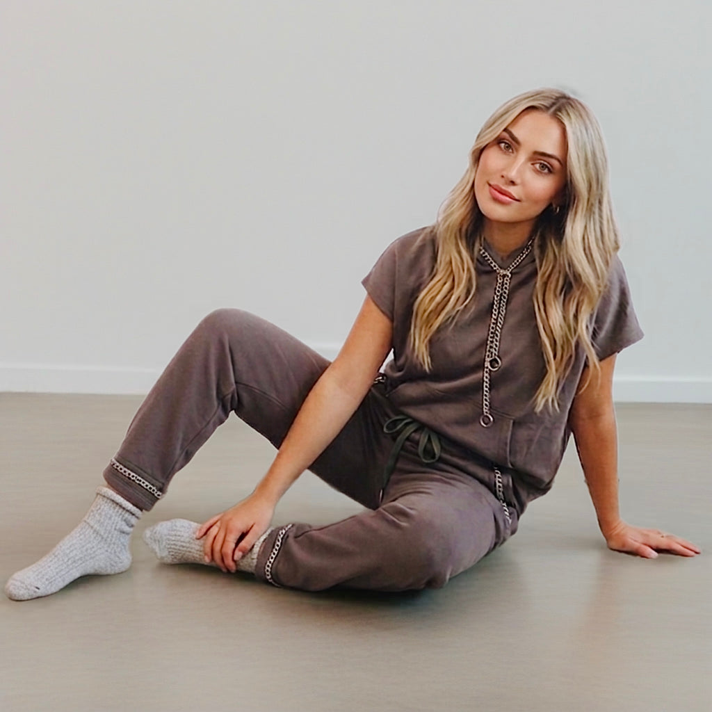 Vocal USA Lounge Set in Natural Gray/Olive Hooded Top & Pants