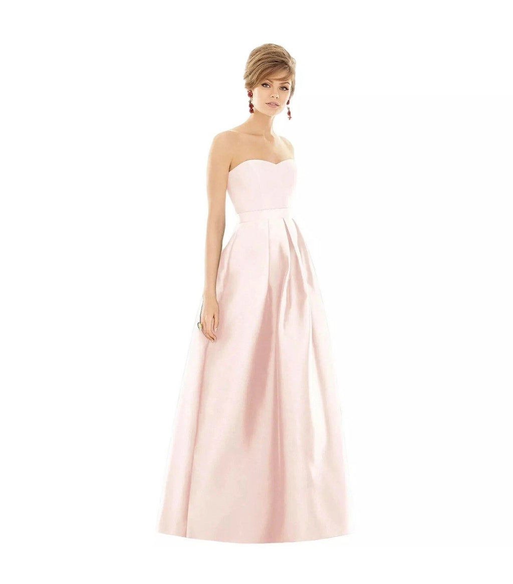 Alfred Sung D755S Strapless Sweetheart Satin Gown Formal Dress Blush Pink