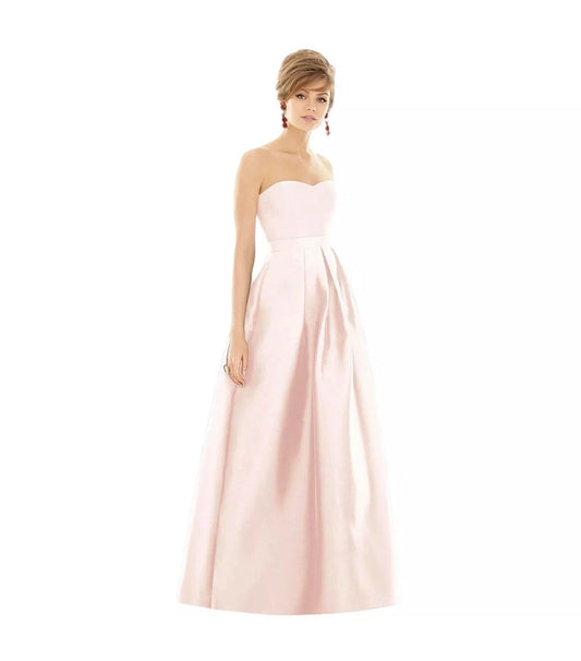 Alfred Sung D755S Strapless Sweetheart Satin Gown Formal Dress Blush Pink