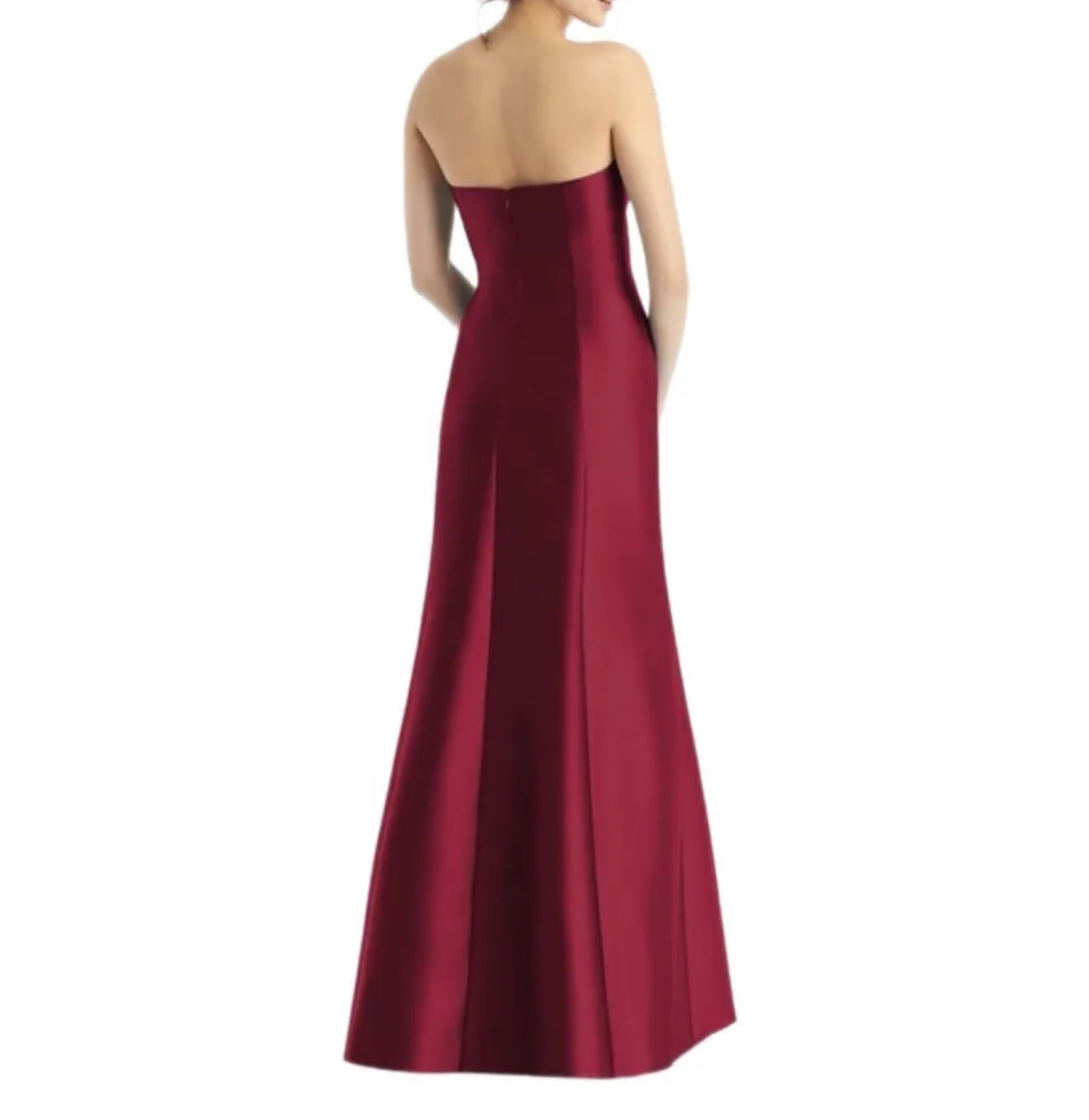 ALFRED SUNG Strapless Satin Gown Formal Dress Side Slit D764 Size 4 Burgundy