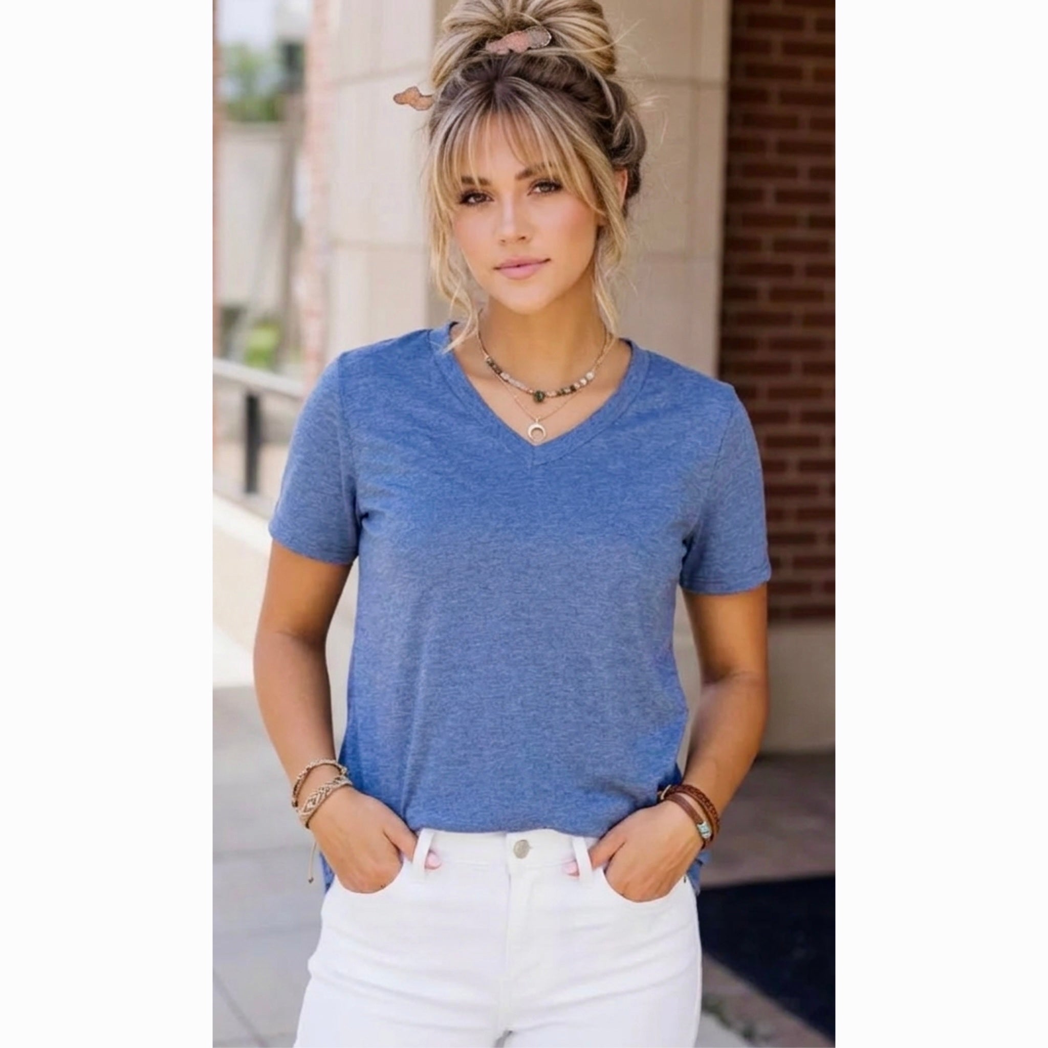 Southern Grace Cadet Blue V-Neck Tee 100% Premium Cotton T- Shirt