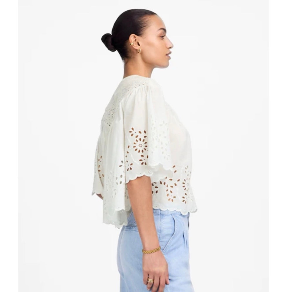 Madewell Elegant Eyelet Embroidered Blouse Swingy Top in White