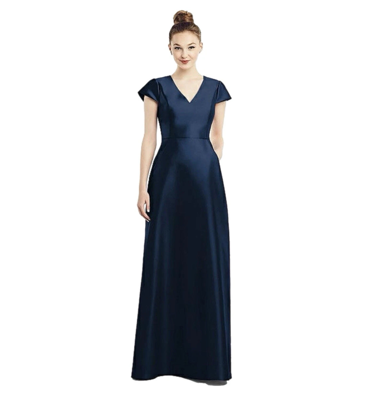 ALFRED SUNG D779 Satin Twill Cap Sleeve Gown Formal Dress Midnight Navy