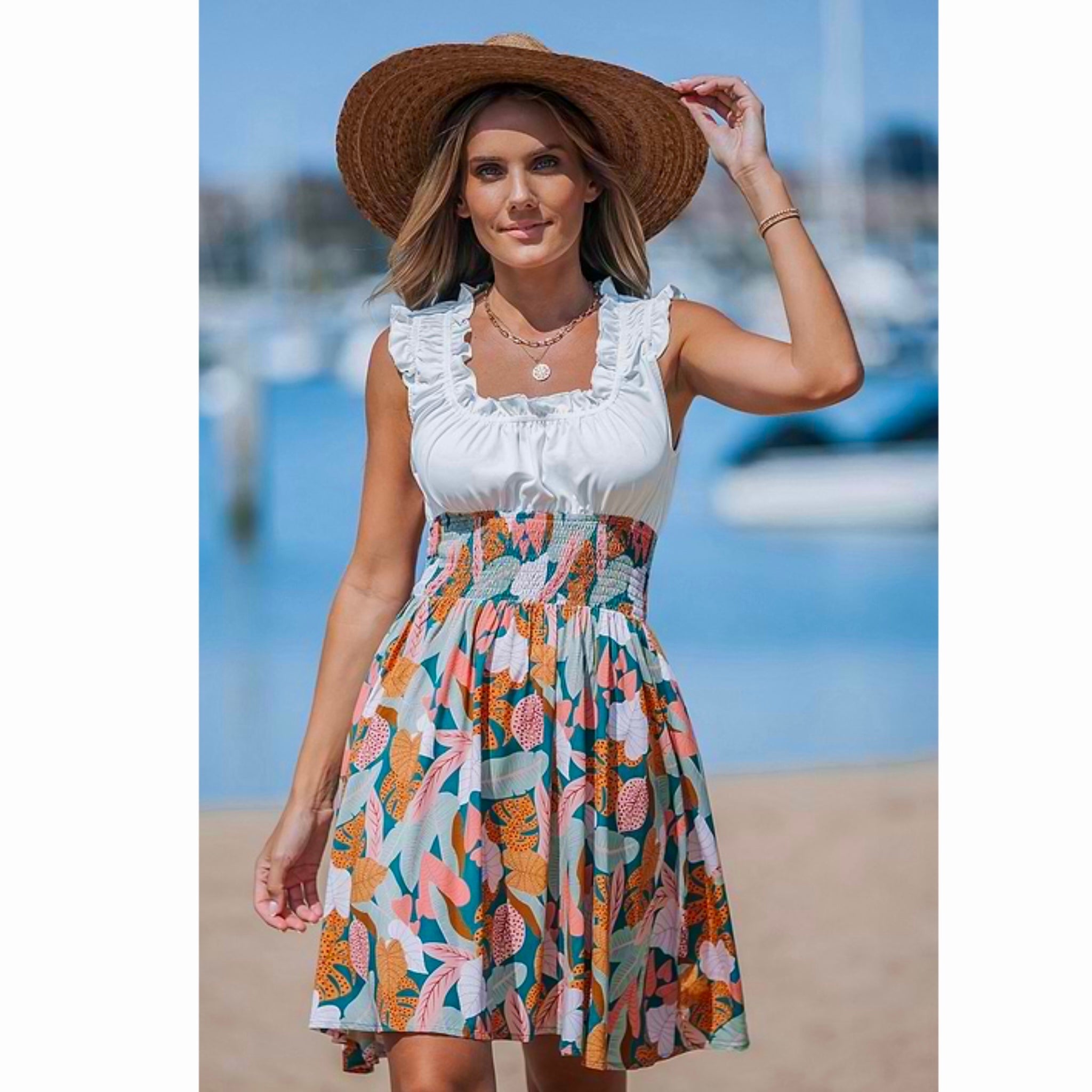 White Ruffled Tank Tropical Skirt Mini Dress Beach Swim Cover Up