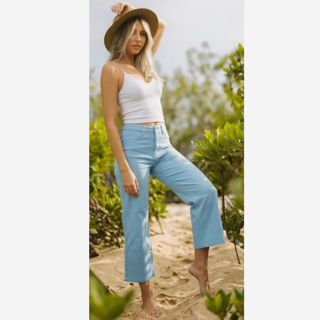 JOU JOU Bahama Blue Culotte Pants Women’s Wide Leg Crop