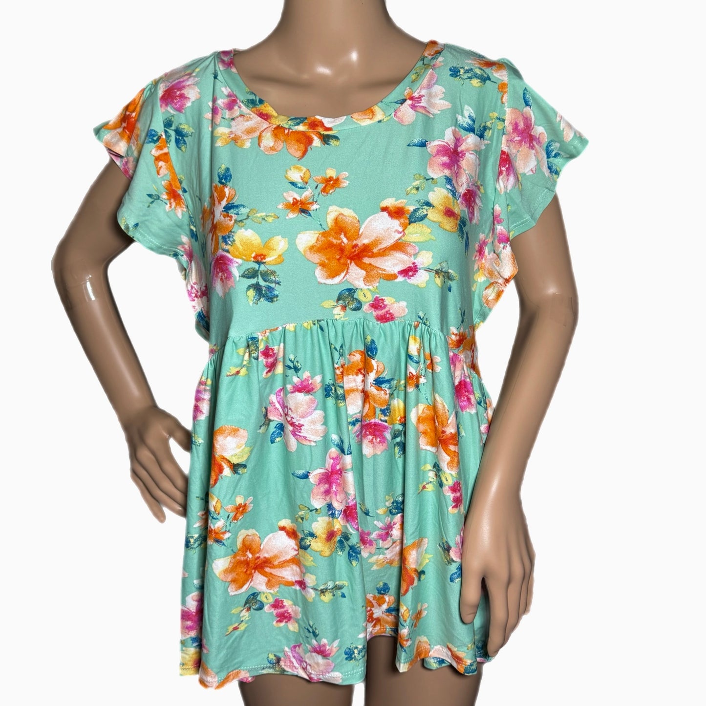 HAPTICS Tropical Ruffle Knit Top Short Sleeve Blouse in Mint