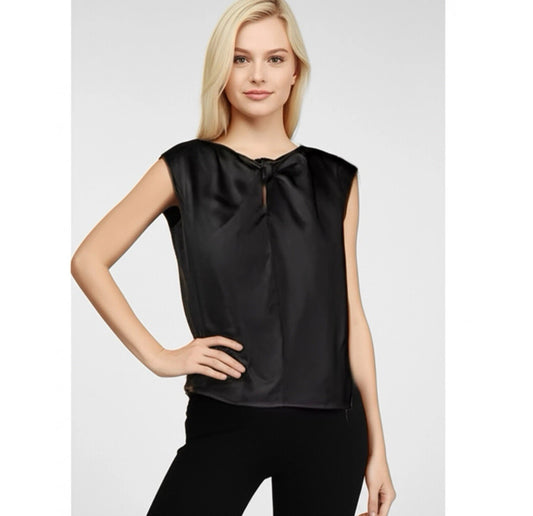NINE WEST Women’s Twist Front Blouse Mineral Black Sleeveless Shirt