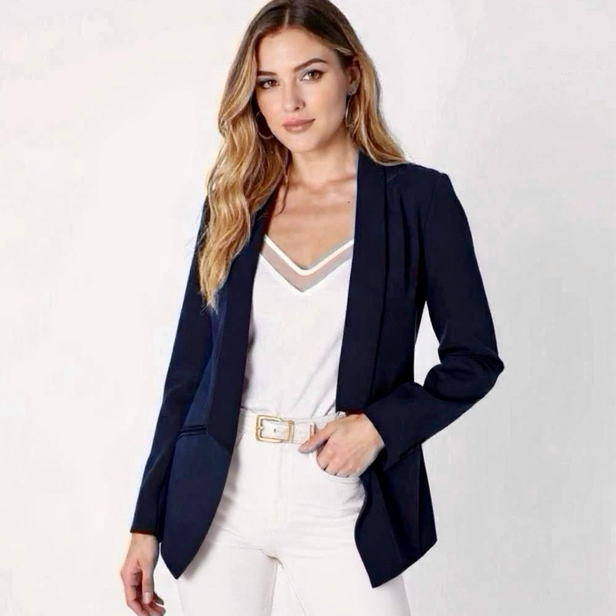 Lulus Miss Punctuality Navy Blue Lightweight Blazer