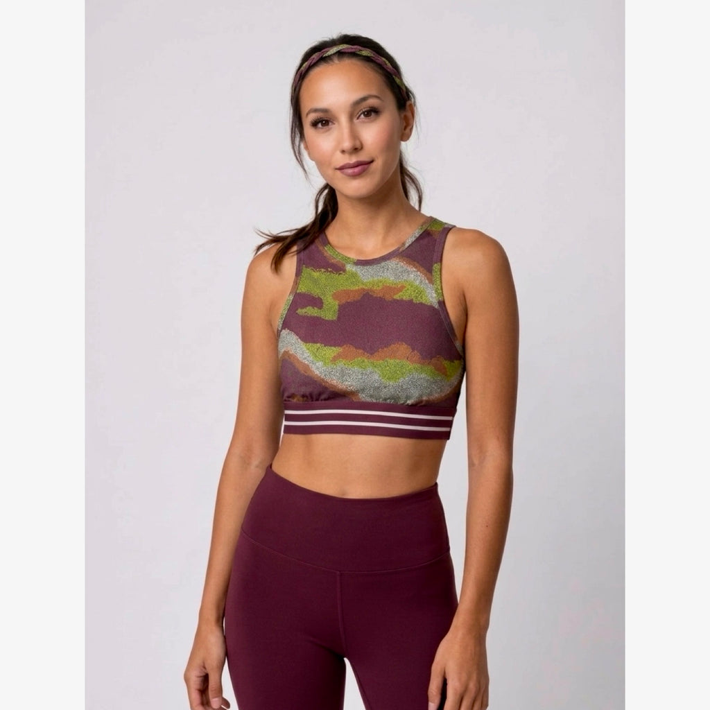 Noli Designer Yoga Aria Crop Sports Bra in Sedona Burgundy