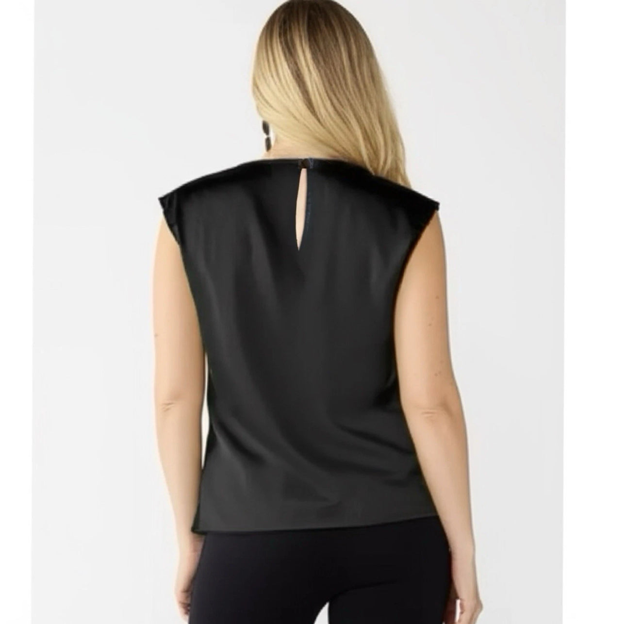 NINE WEST Women’s Twist Front Blouse Mineral Black Sleeveless Shirt