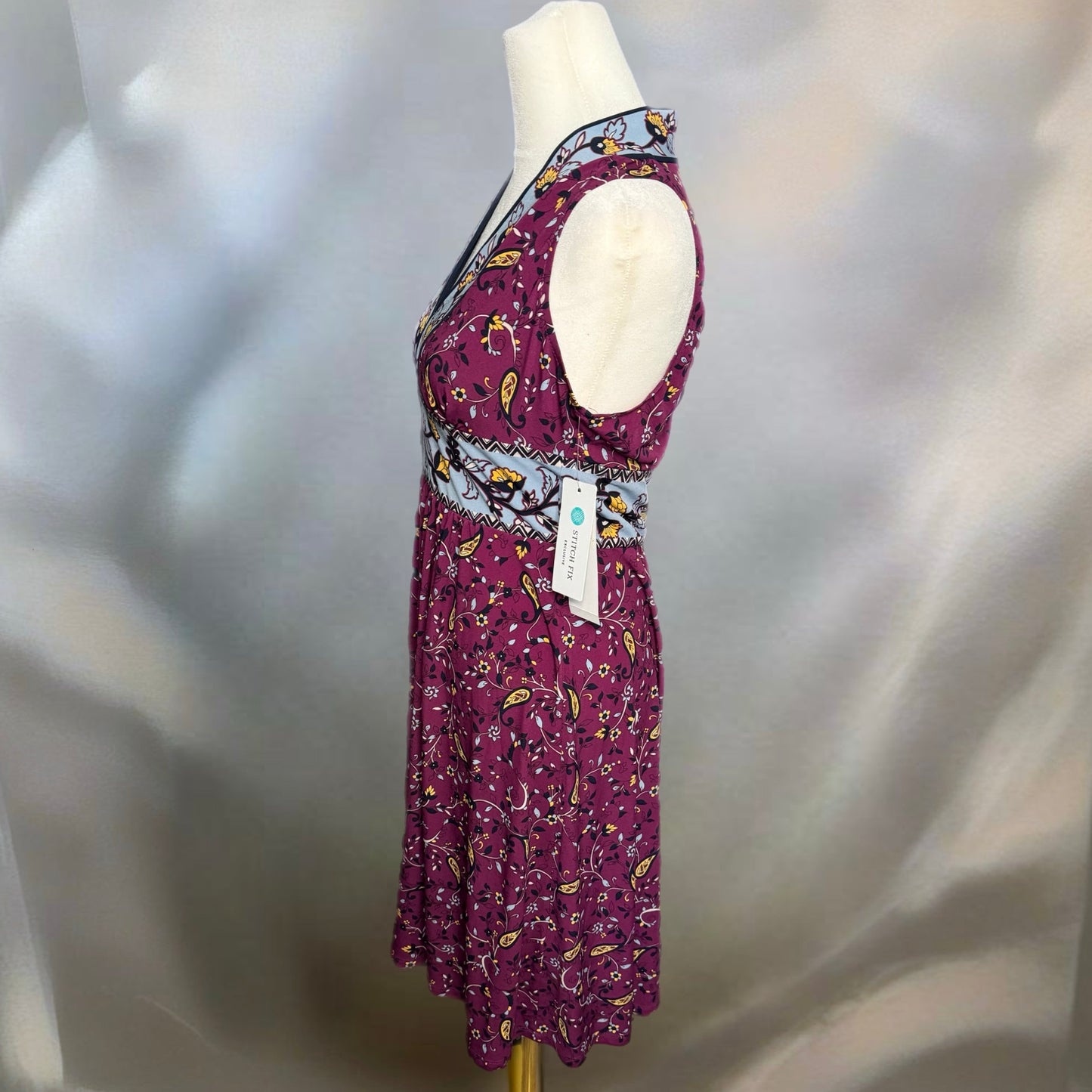 WISP STITCH FIX Exclusive Dress V Neck Floral Sleeveless Autumn Burgundy