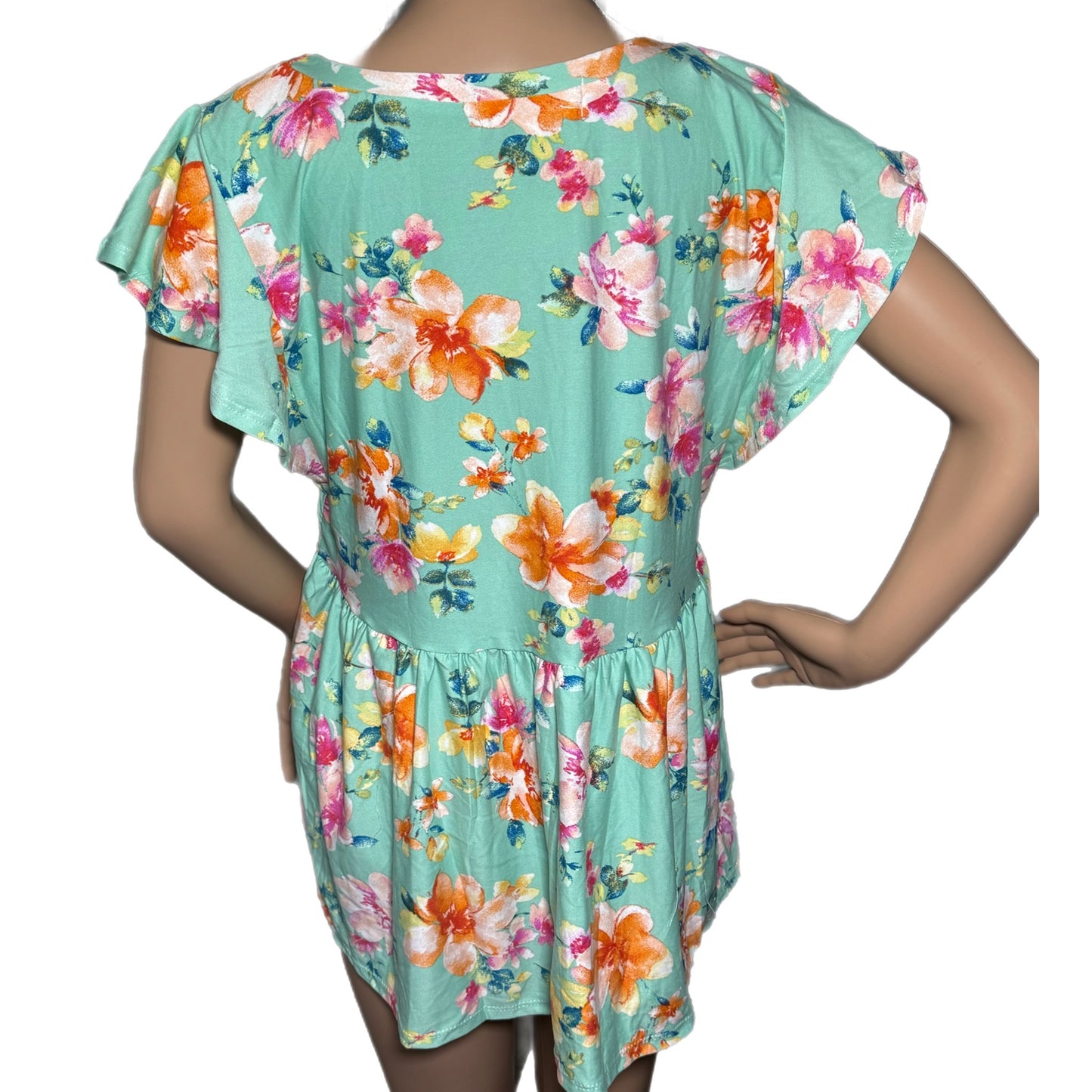 HAPTICS Tropical Ruffle Knit Top Short Sleeve Blouse in Mint