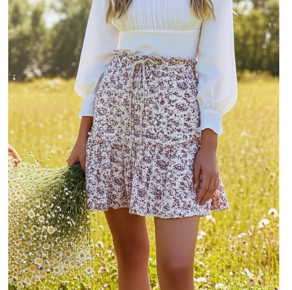 PAPER CRANE Cottage Floral Pull On Mini Skirt