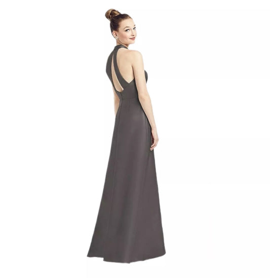 ALFRED SUNG Gown Halter Dress Caviar Gray Satin Twill Pockets