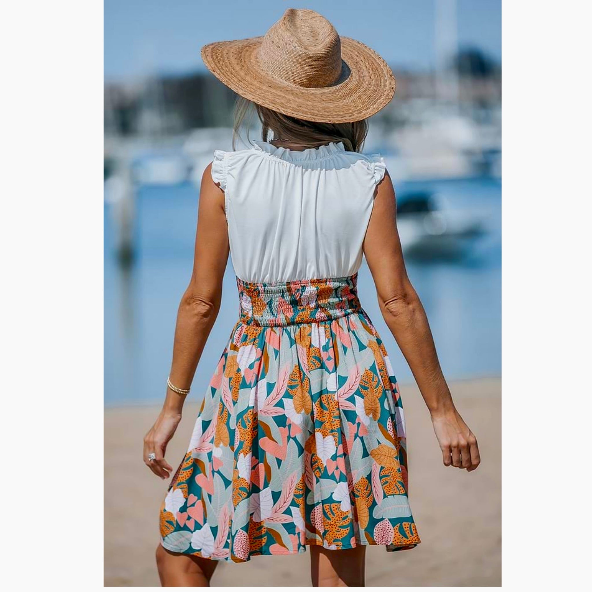White Ruffled Tank Tropical Skirt Mini Dress Beach Swim Cover Up