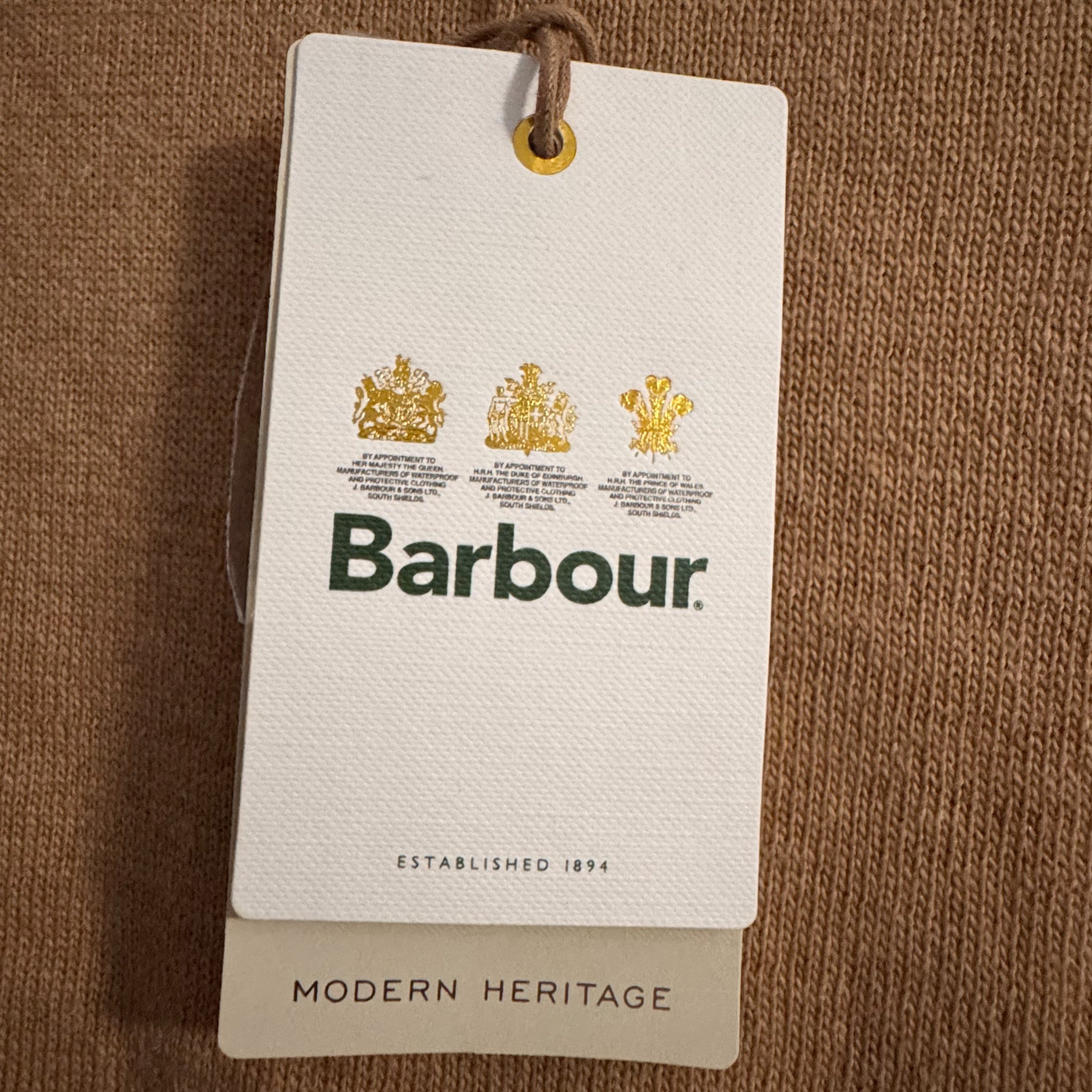 BARBOUR Heritage Sweater Wool Cashmere Knit Gold Buttons in Beige