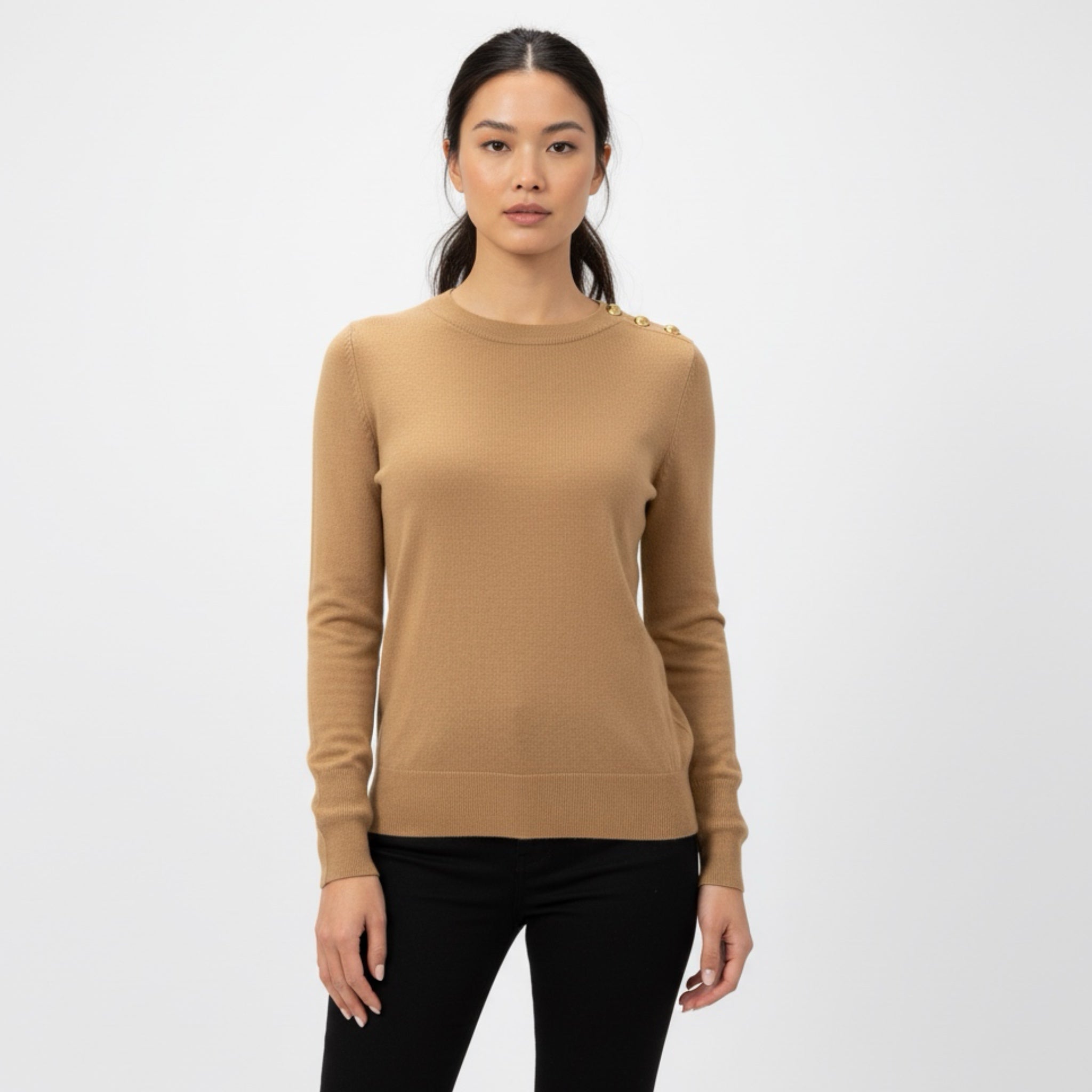 BARBOUR Heritage Sweater Wool Cashmere Knit Gold Buttons in Beige