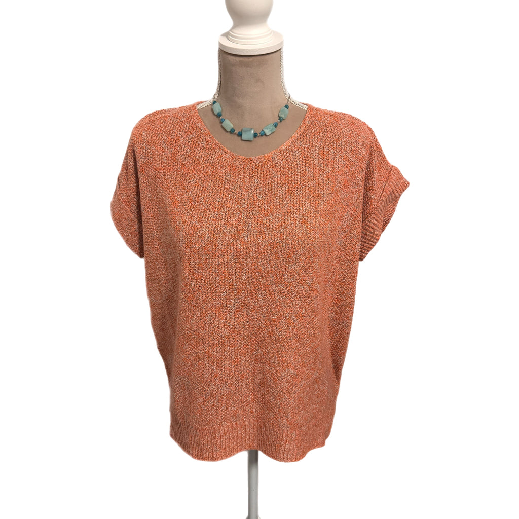 La Miel Short Sleeve Knit Sweater in Boho Burnt Orange Marl