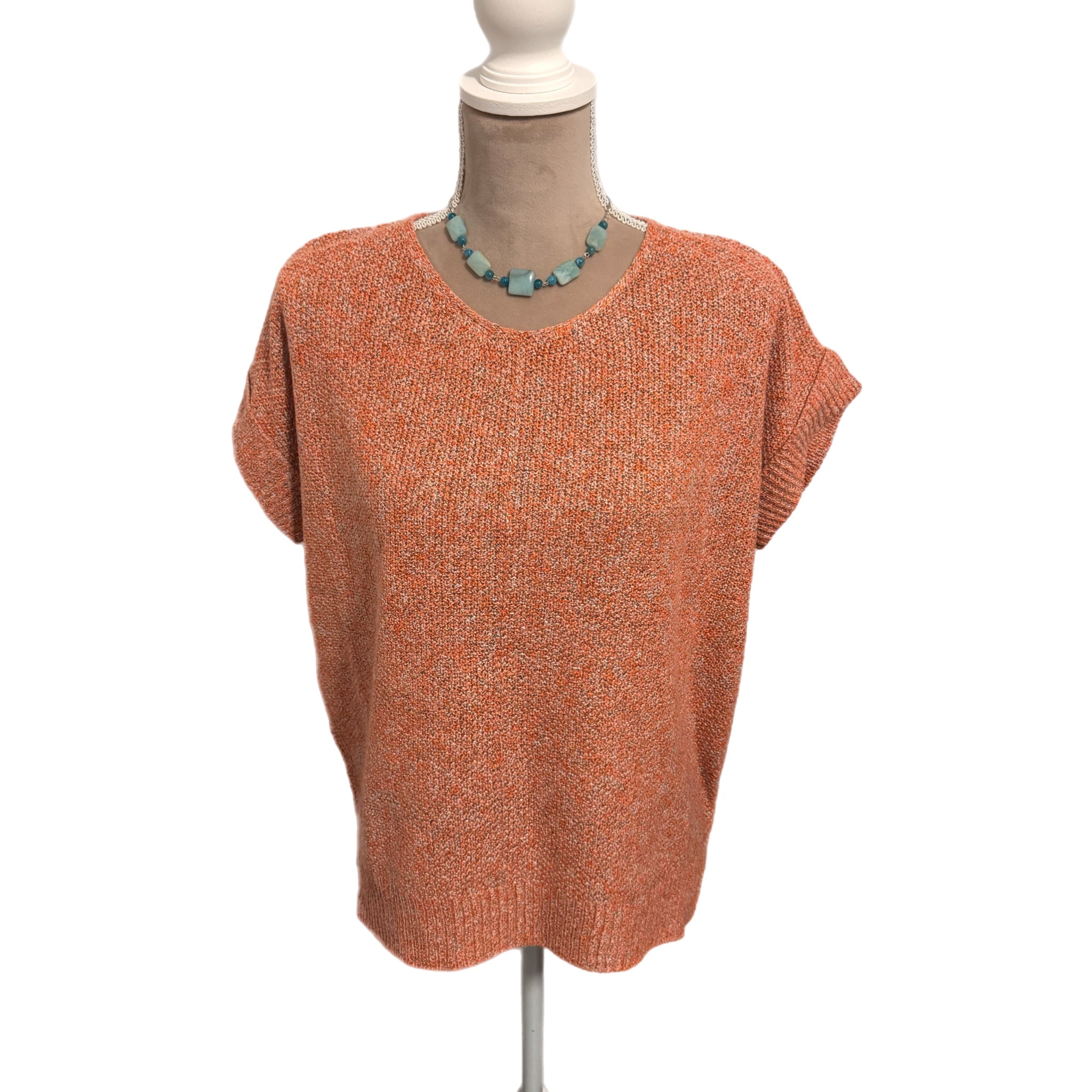 La Miel Short Sleeve Knit Sweater in Boho Burnt Orange Marl