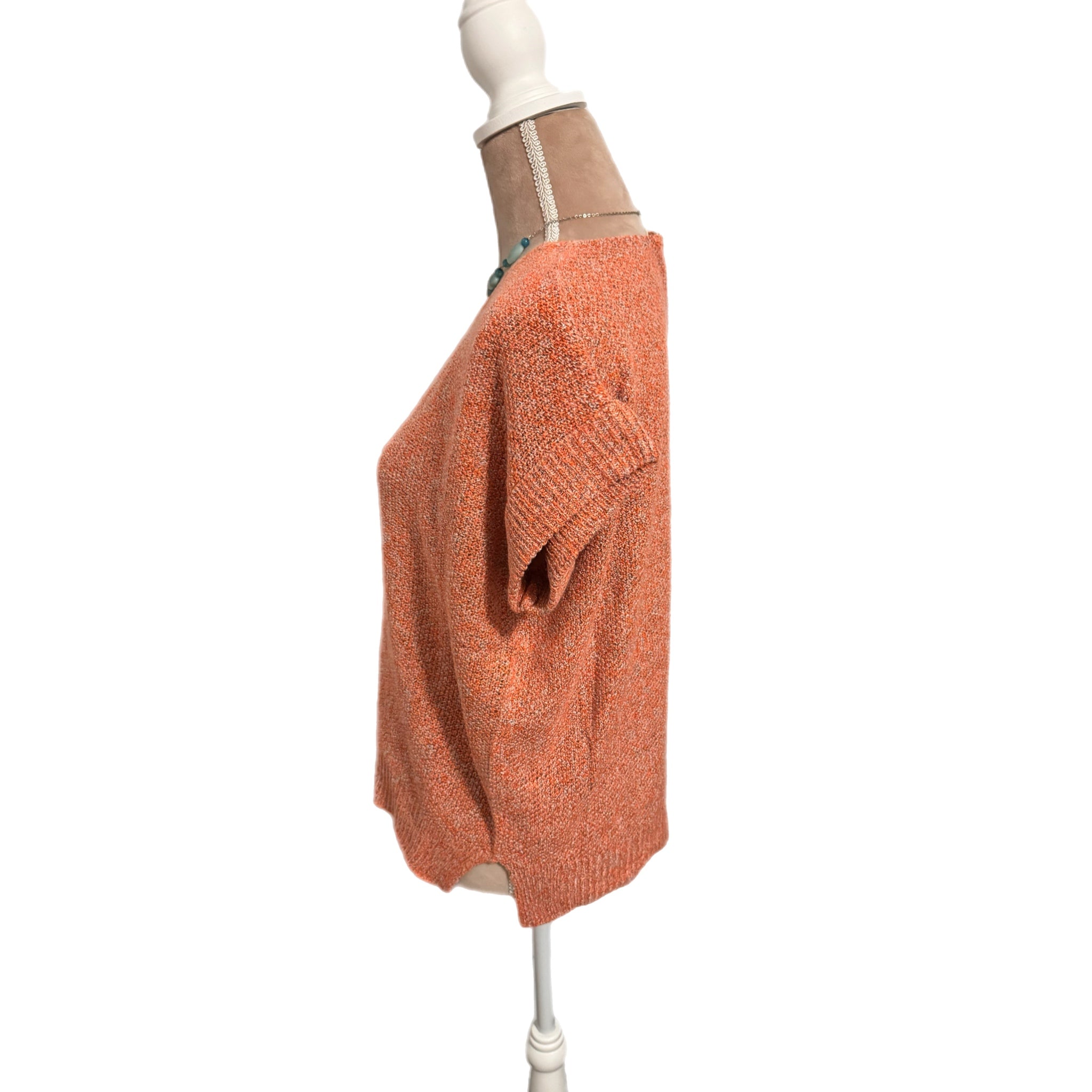 La Miel Short Sleeve Knit Sweater in Boho Burnt Orange Marl