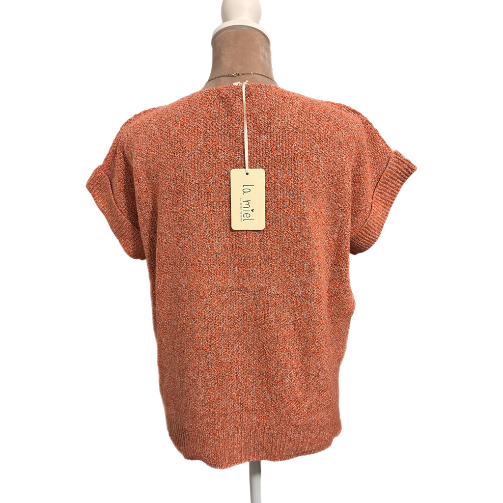 La Miel Short Sleeve Knit Sweater in Boho Burnt Orange Marl
