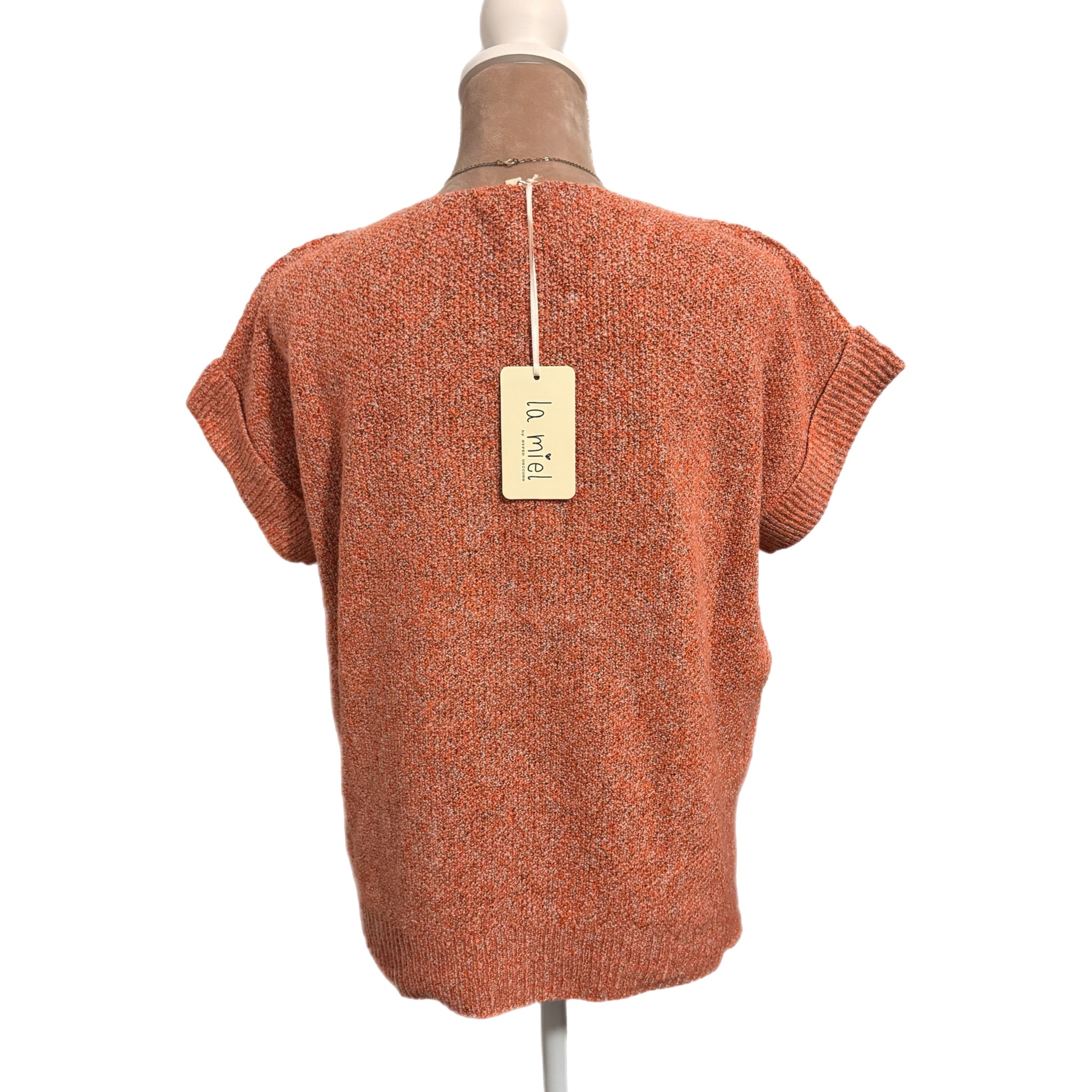 La Miel Short Sleeve Knit Sweater in Boho Burnt Orange Marl